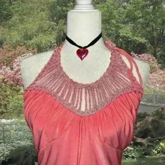 Y2k 90s Pink Shimmery Halter Top By Uva - Picture 2 of 8